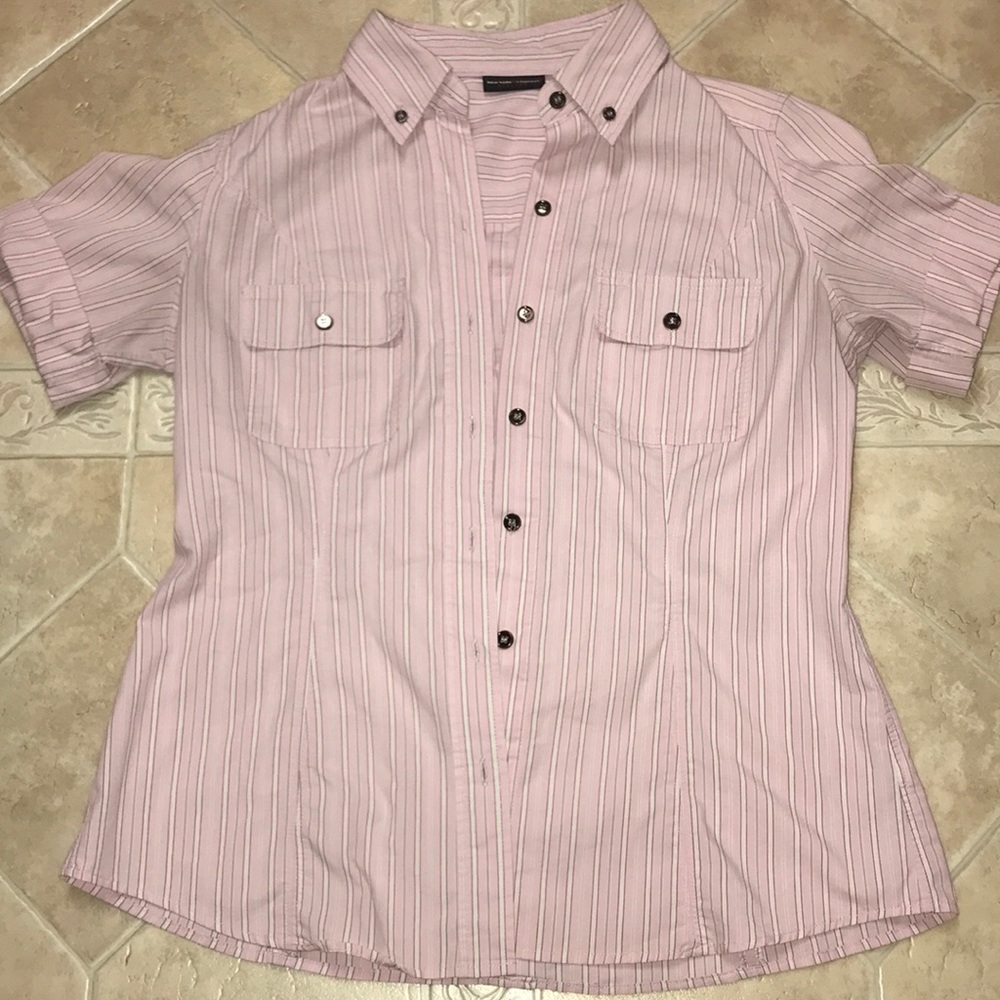 Women’s striped short sleeve stretch business top